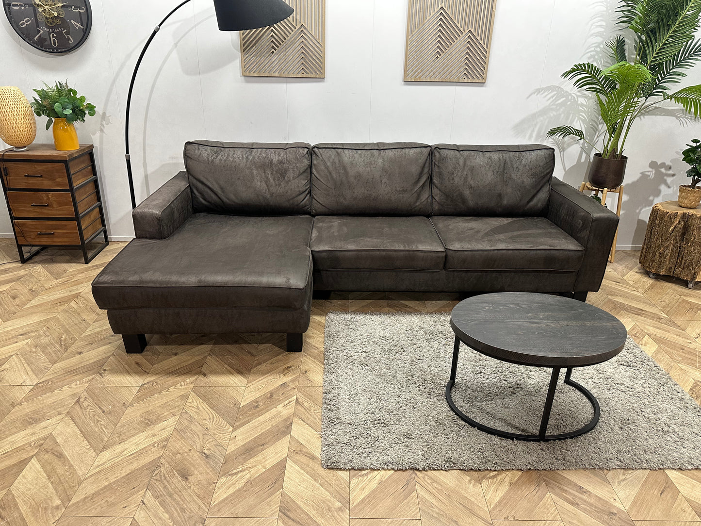 Antraciet Suède Stof Hoekbank ~ Losse Kussens Met Afneembare Hoezen