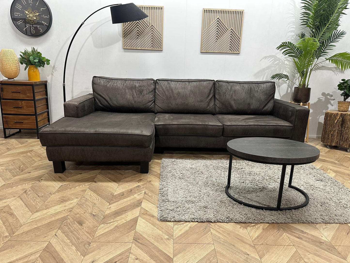 Antraciet Suède Stof Hoekbank ~ Losse Kussens Met Afneembare Hoezen