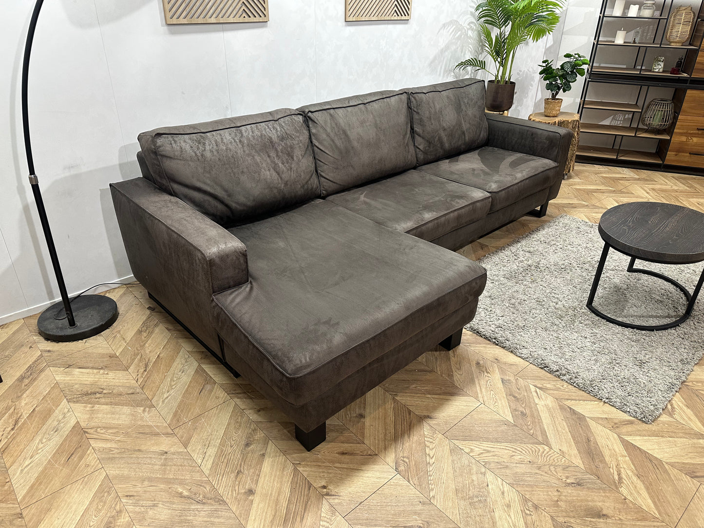 Antraciet Suède Stof Hoekbank ~ Losse Kussens Met Afneembare Hoezen