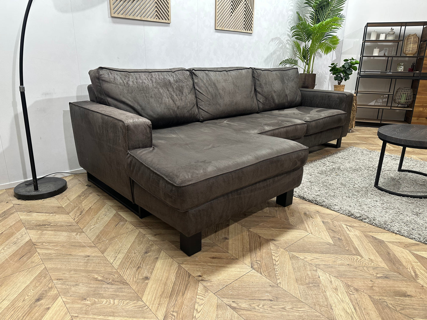 Antraciet Suède Stof Hoekbank ~ Losse Kussens Met Afneembare Hoezen