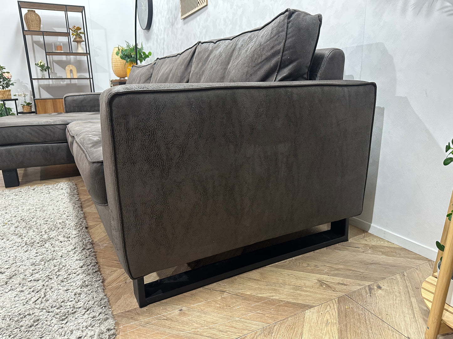 Antraciet Suède Stof Hoekbank ~ Losse Kussens Met Afneembare Hoezen