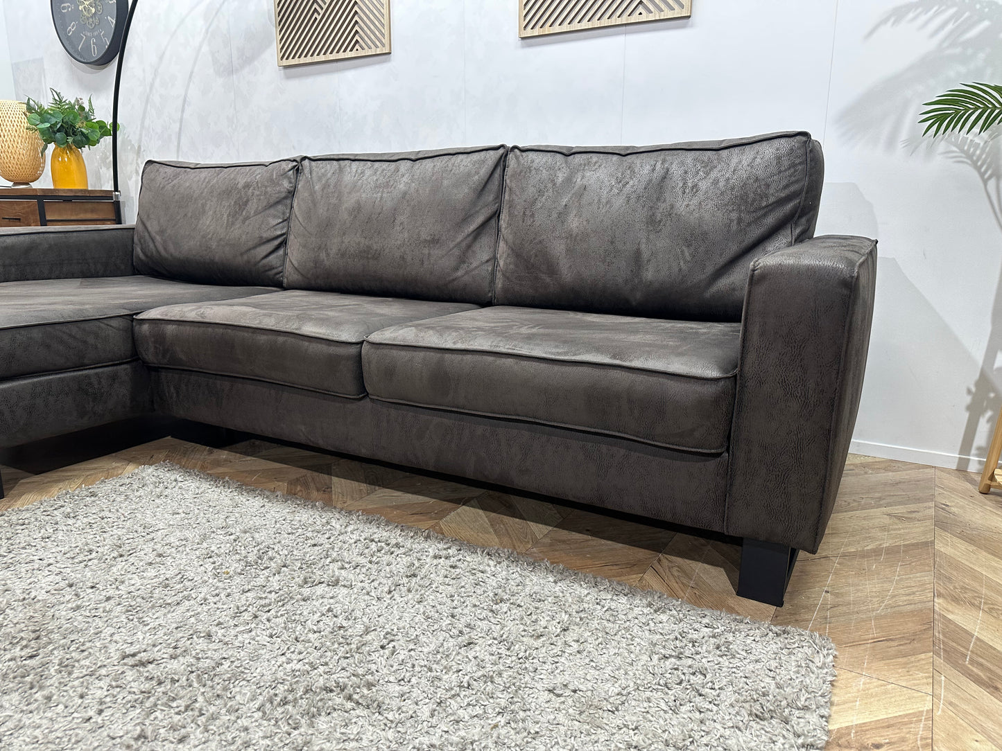 Antraciet Suède Stof Hoekbank ~ Losse Kussens Met Afneembare Hoezen