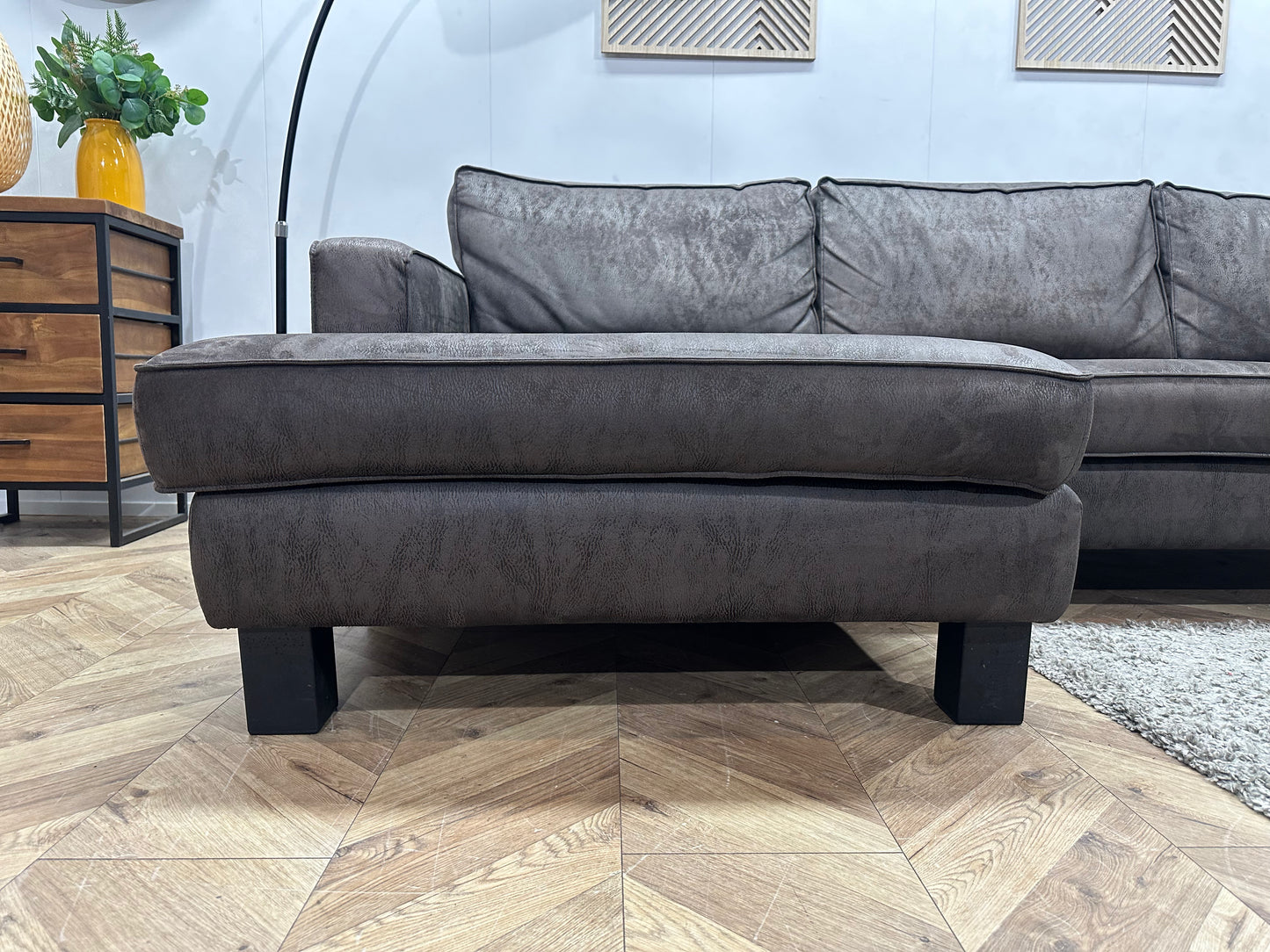 Antraciet Suède Stof Hoekbank ~ Losse Kussens Met Afneembare Hoezen