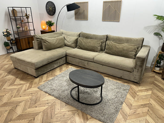 Beige Velvet Hoekbank ~ Losse Kussens Met Afneembare Hoezen