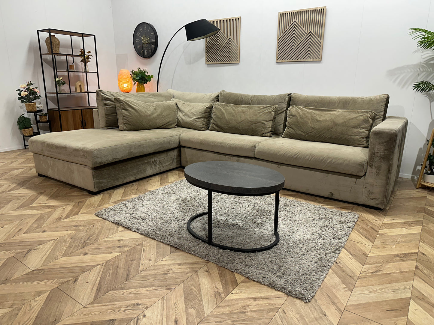 Beige Velvet Hoekbank ~ Losse Kussens Met Afneembare Hoezen