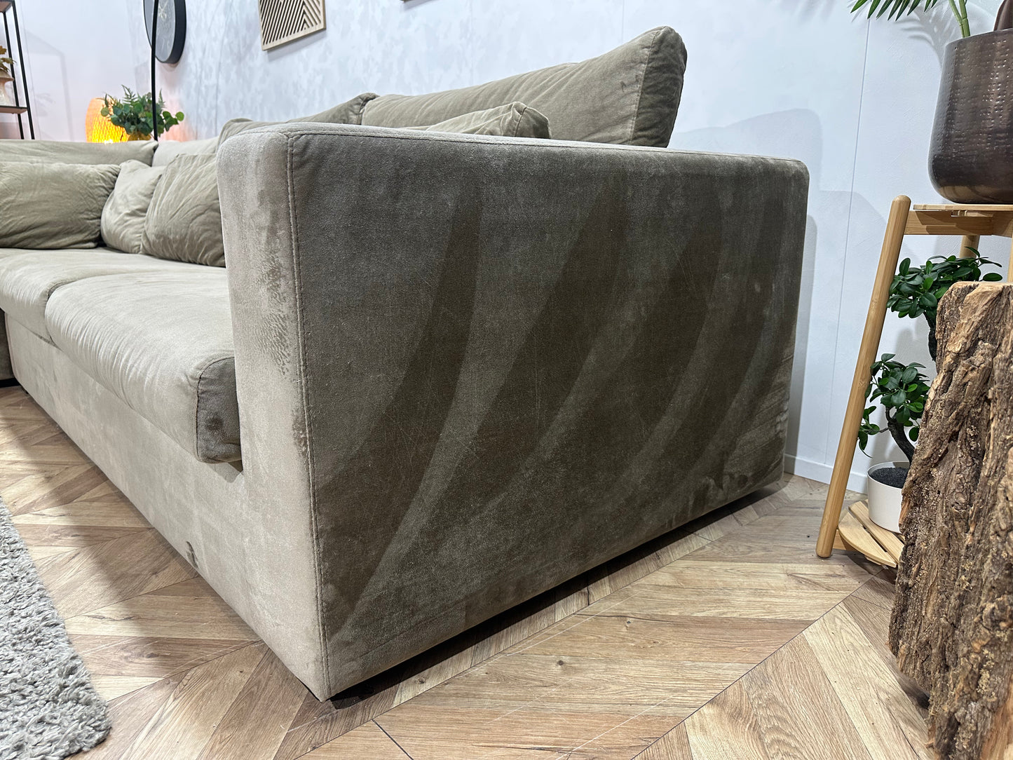 Beige Velvet Hoekbank ~ Losse Kussens Met Afneembare Hoezen