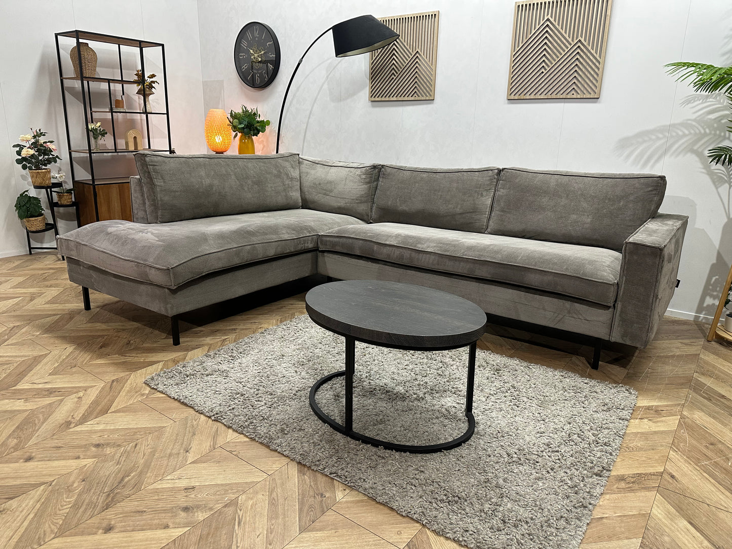 Woood Ribstof Hoekbank ~ Losse Kussens Met Afneembare Hoezen