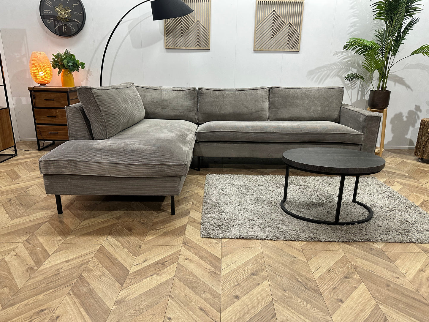 Woood Ribstof Hoekbank ~ Losse Kussens Met Afneembare Hoezen