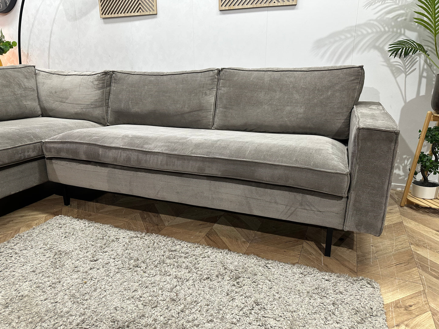 Woood Ribstof Hoekbank ~ Losse Kussens Met Afneembare Hoezen