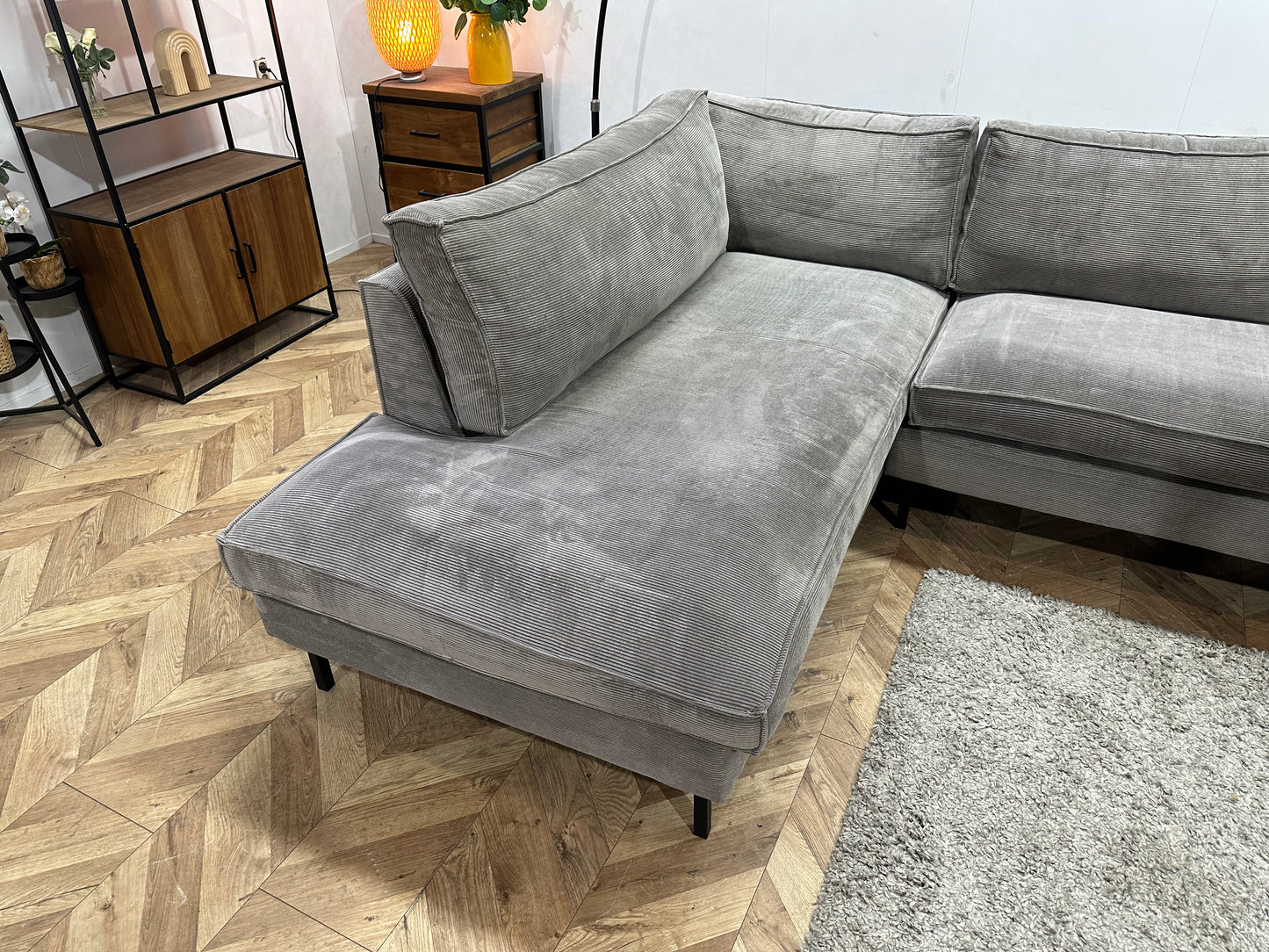 Woood Ribstof Hoekbank ~ Losse Kussens Met Afneembare Hoezen