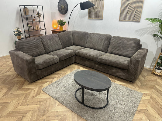 Grijze Ribstof Hoekbank ~ Losse Kussens Met Afneembare Hoezen