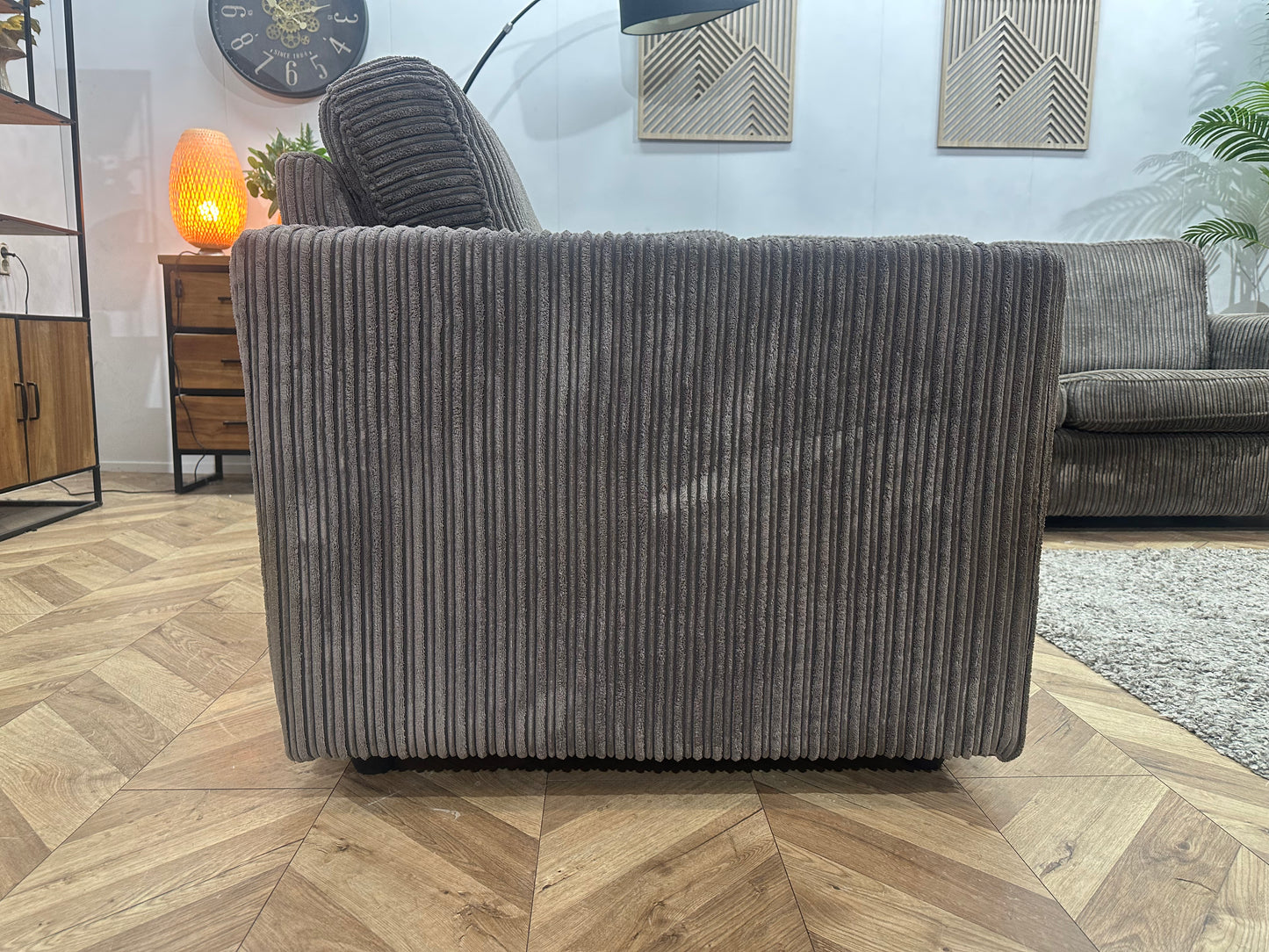 Grijze Ribstof Hoekbank ~ Losse Kussens Met Afneembare Hoezen