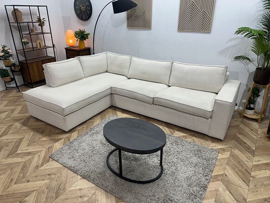 Woood Crème Stoffen Hoekbank ~ Losse Kussens Met Afneembare Hoezen