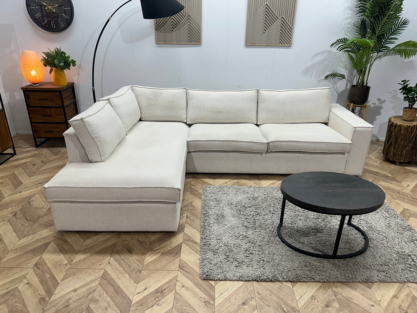 Woood Crème Stoffen Hoekbank ~ Losse Kussens Met Afneembare Hoezen