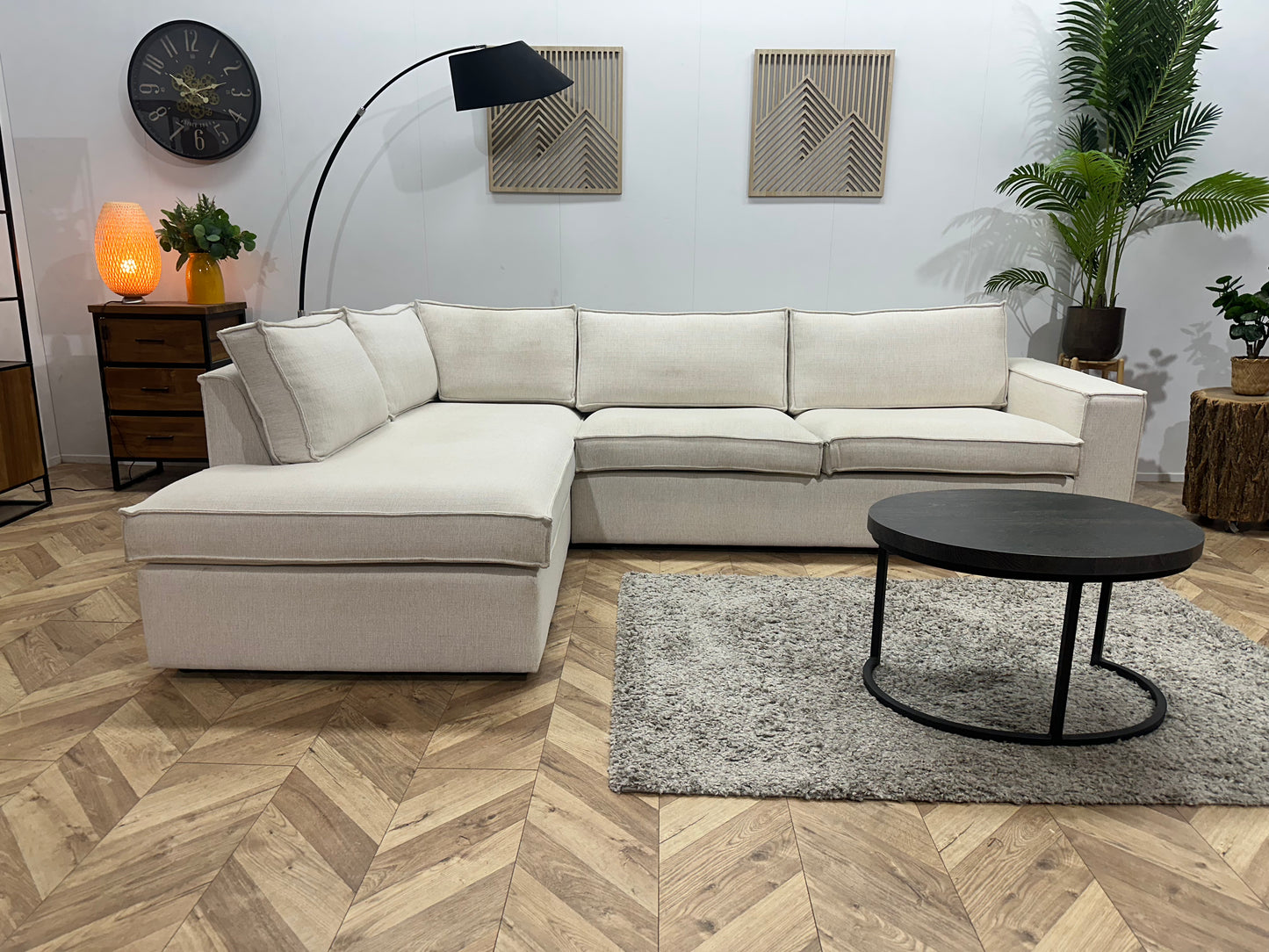 Woood Crème Stoffen Hoekbank ~ Losse Kussens Met Afneembare Hoezen