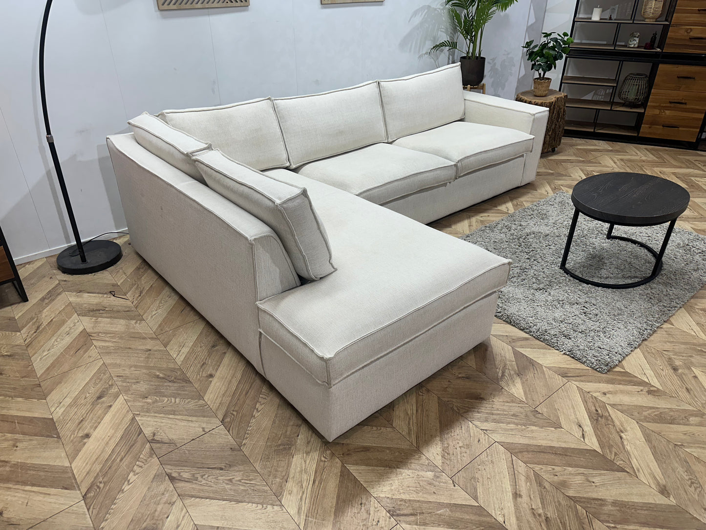 Woood Crème Stoffen Hoekbank ~ Losse Kussens Met Afneembare Hoezen