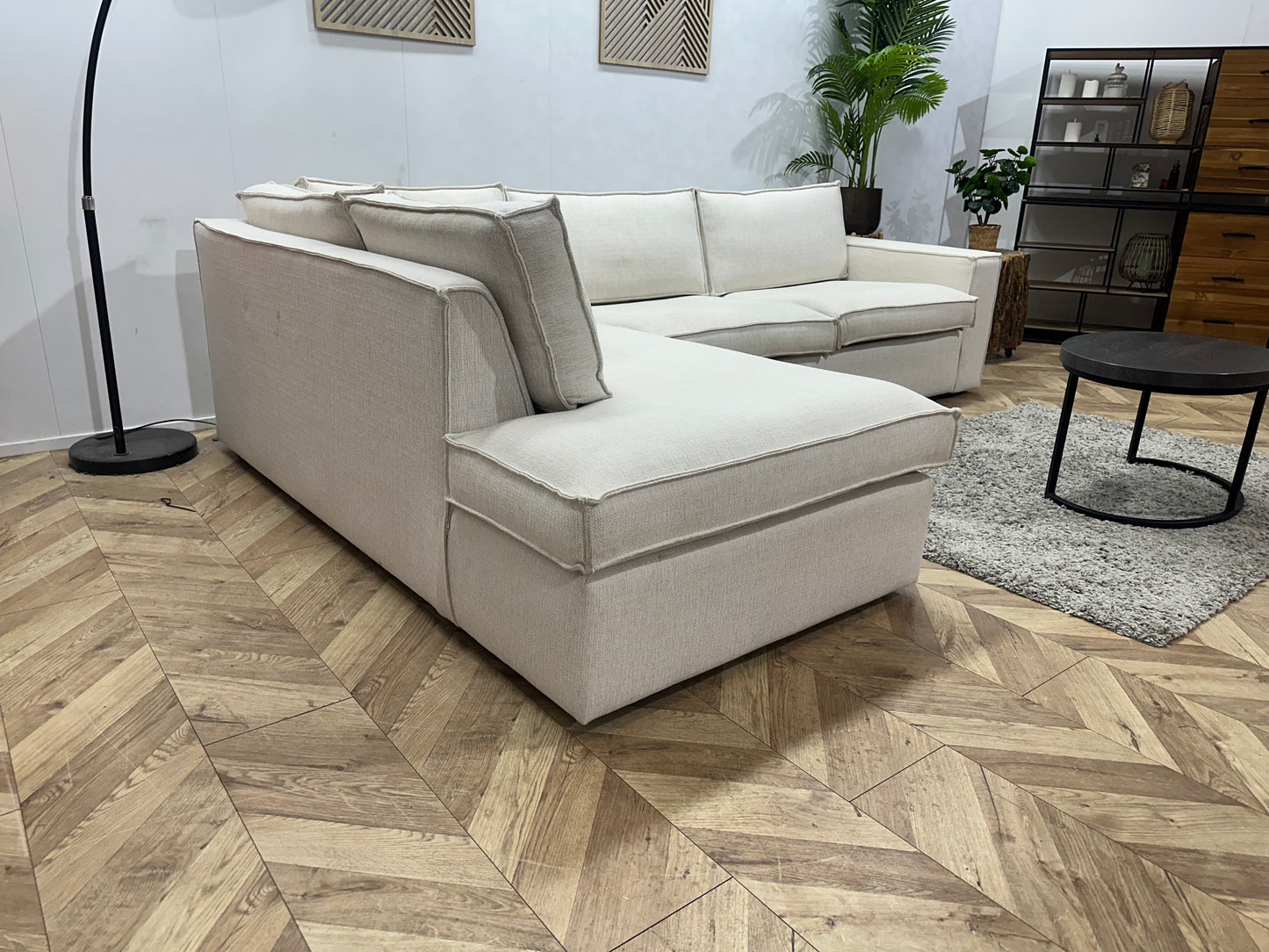 Woood Crème Stoffen Hoekbank ~ Losse Kussens Met Afneembare Hoezen