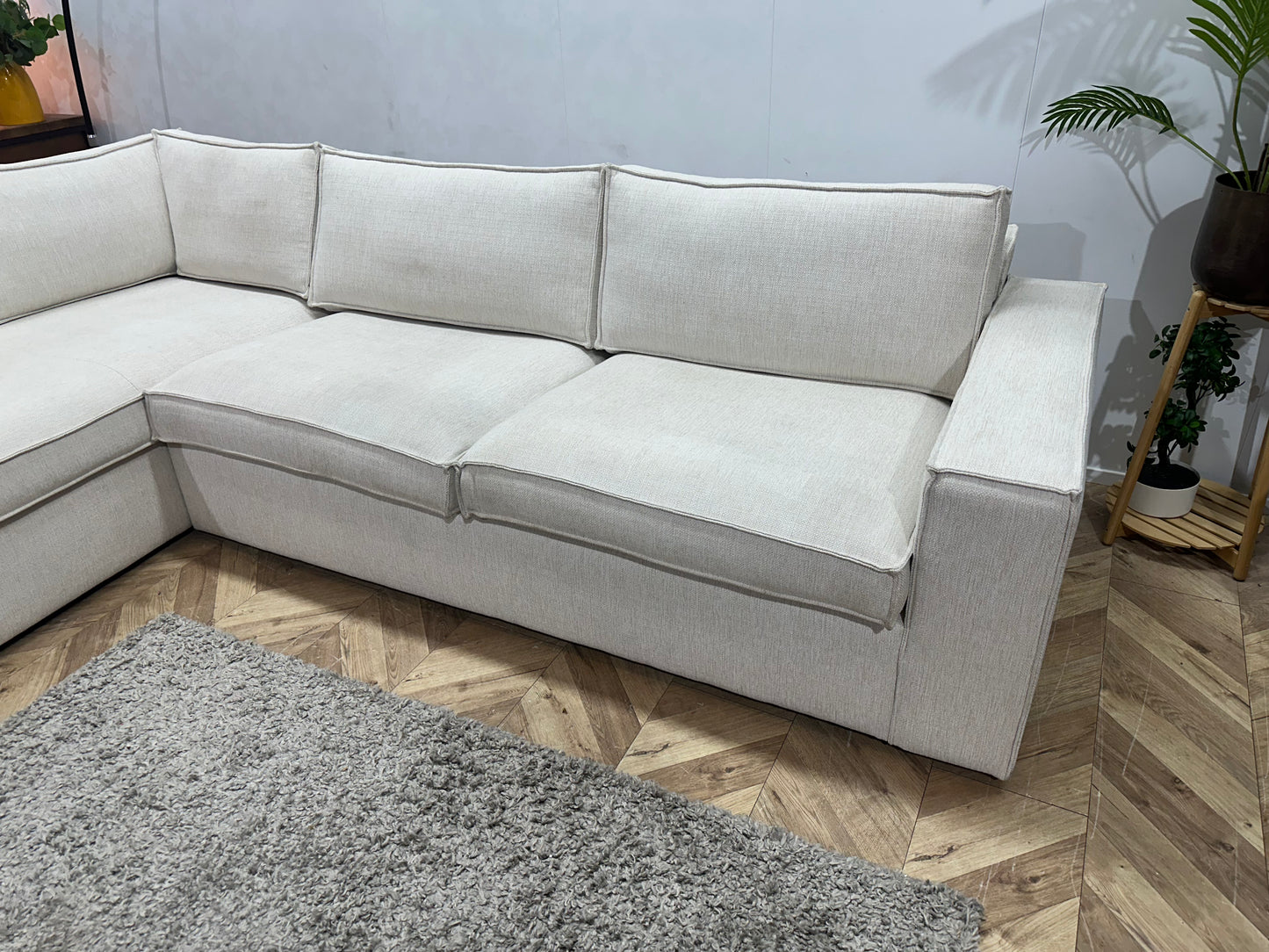 Woood Crème Stoffen Hoekbank ~ Losse Kussens Met Afneembare Hoezen