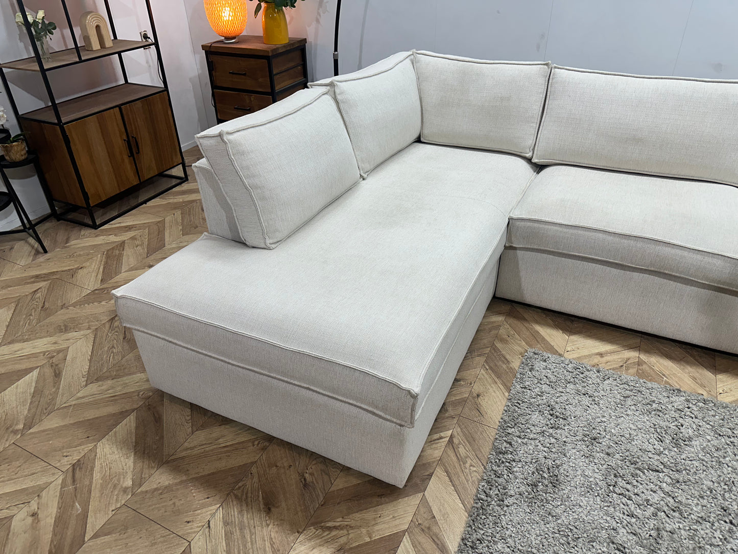 Woood Crème Stoffen Hoekbank ~ Losse Kussens Met Afneembare Hoezen