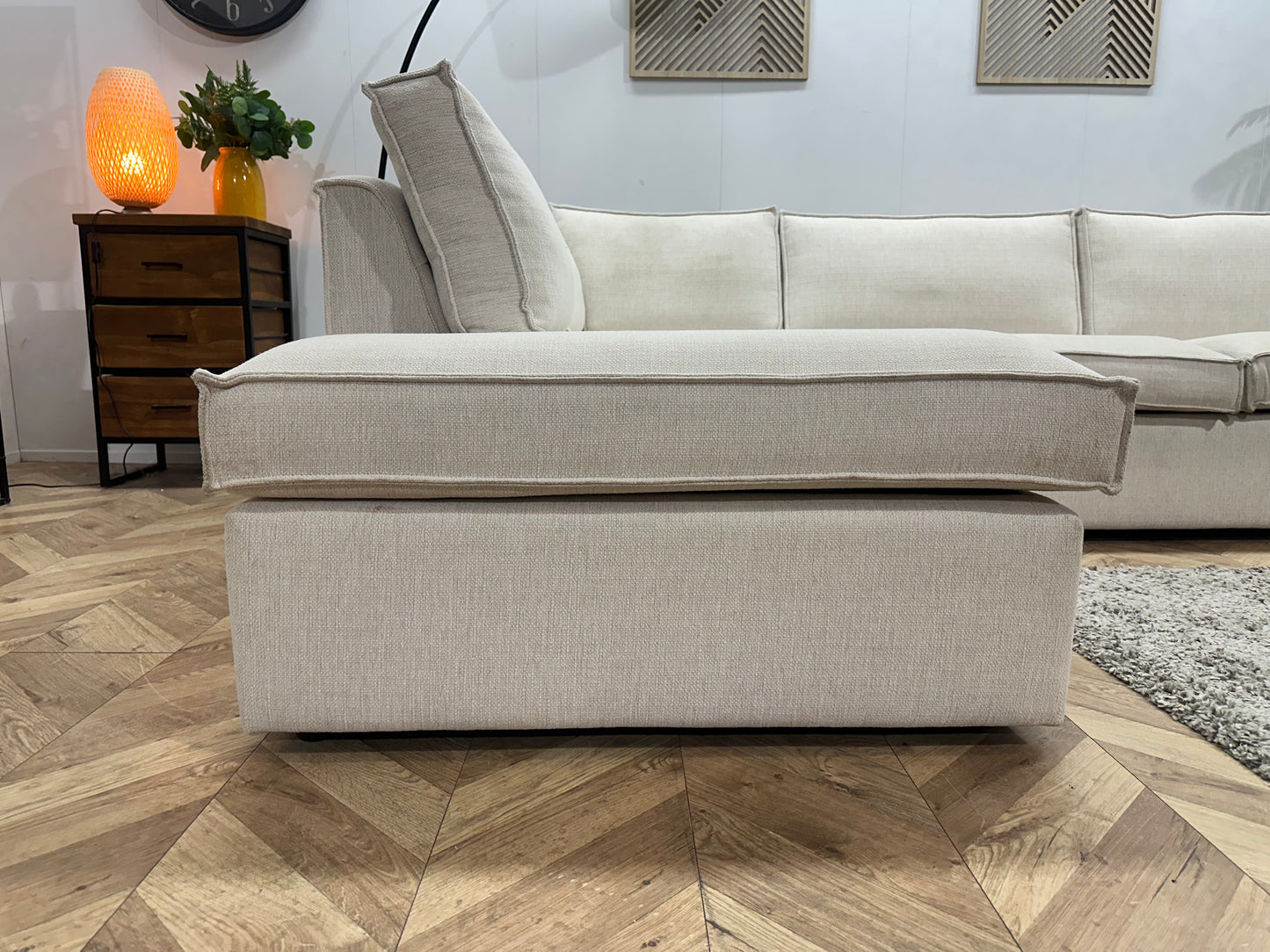 Woood Crème Stoffen Hoekbank ~ Losse Kussens Met Afneembare Hoezen