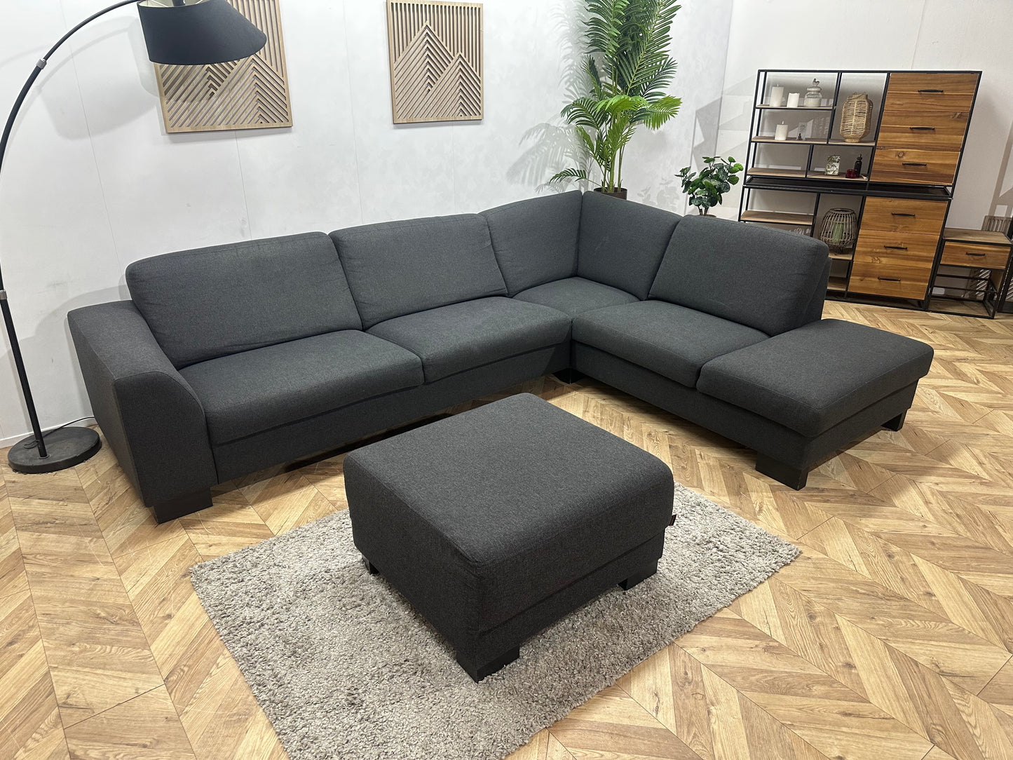 EasySofa Antraciet Hoekbank Inc. Hocker ~ Vaste Kussens