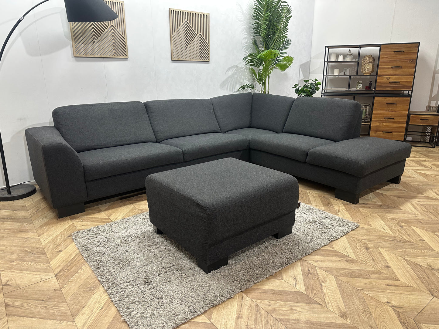 EasySofa Antraciet Hoekbank Inc. Hocker ~ Vaste Kussens