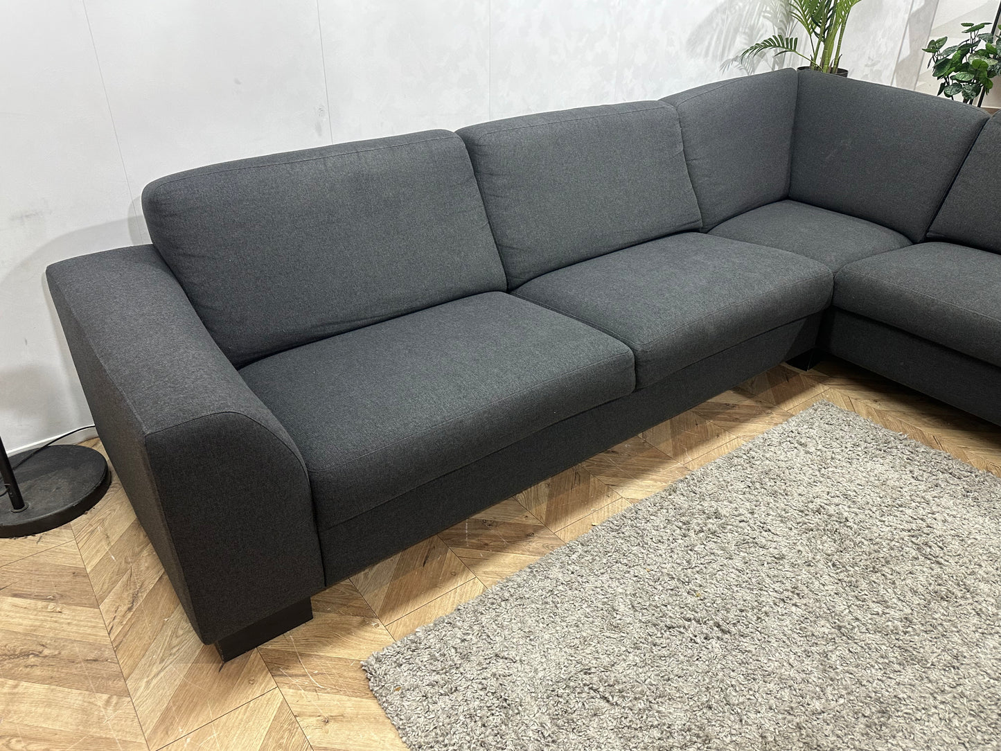 EasySofa Antraciet Hoekbank Inc. Hocker ~ Vaste Kussens
