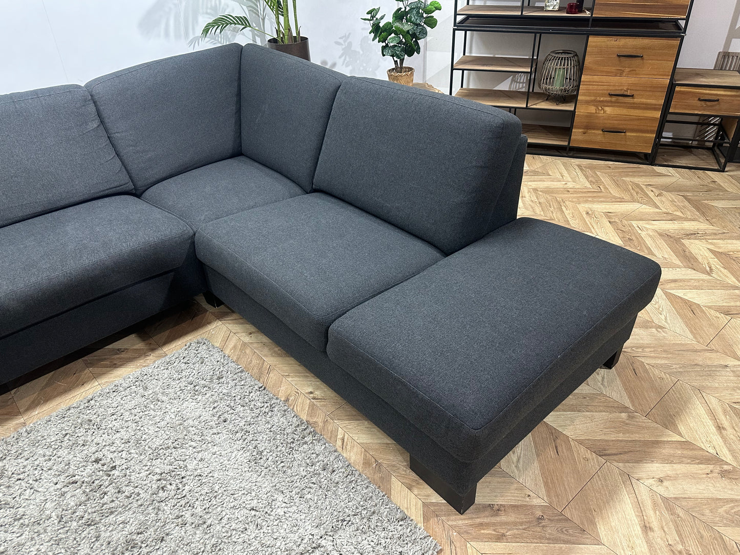 EasySofa Antraciet Hoekbank Inc. Hocker ~ Vaste Kussens