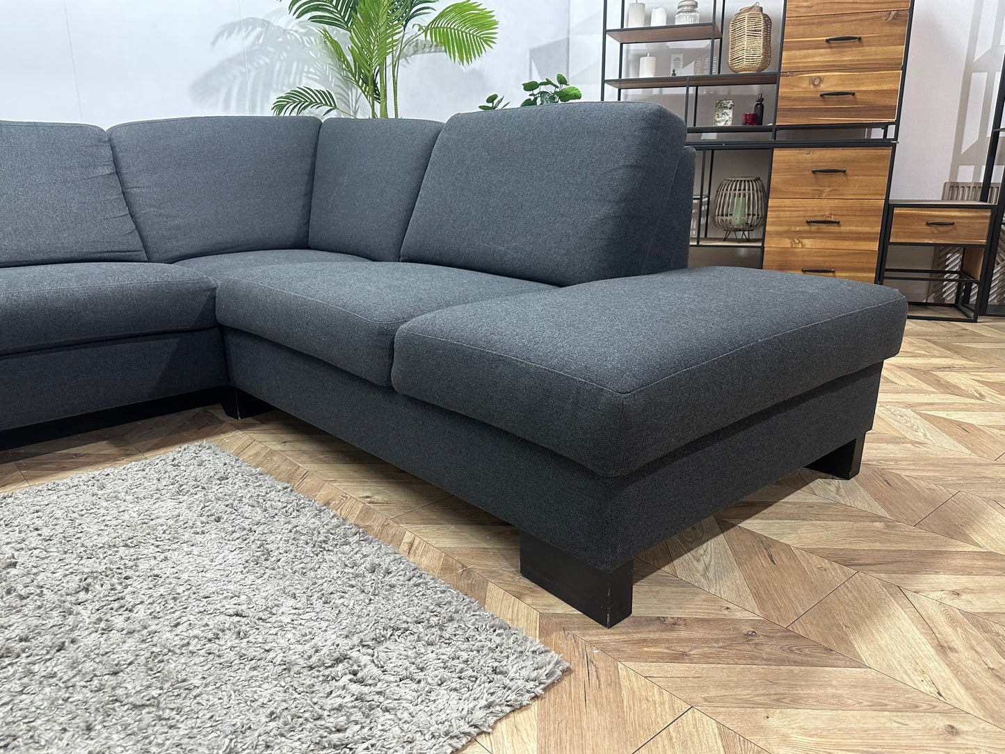 EasySofa Antraciet Hoekbank Inc. Hocker ~ Vaste Kussens