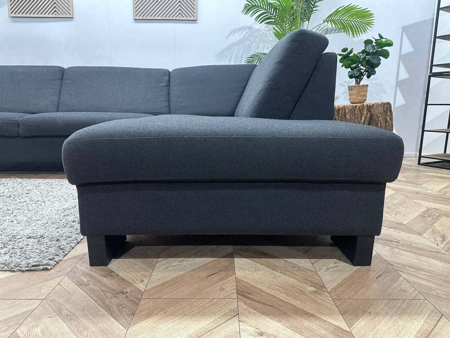 EasySofa Antraciet Hoekbank Inc. Hocker ~ Vaste Kussens