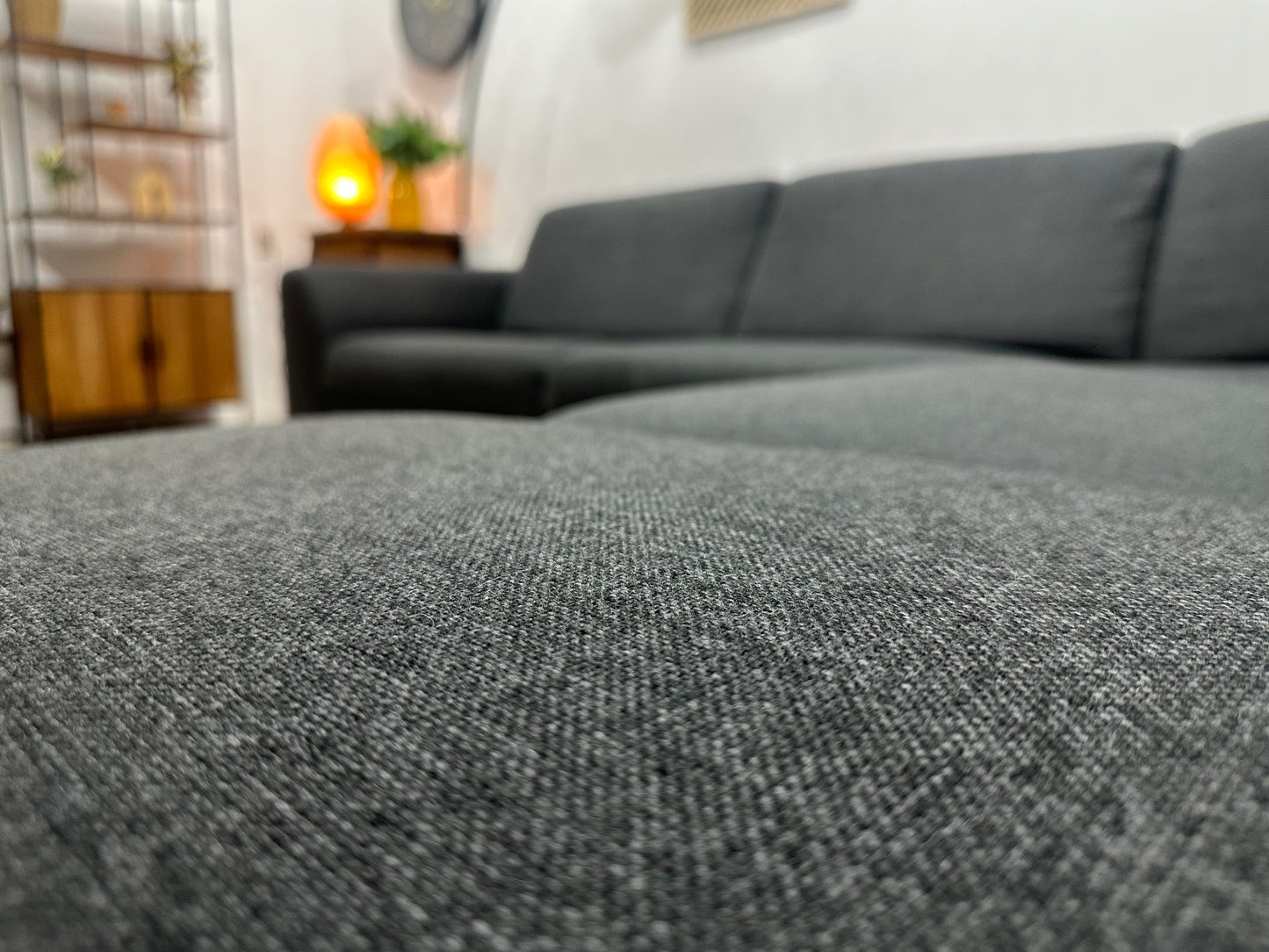 EasySofa Antraciet Hoekbank Inc. Hocker ~ Vaste Kussens