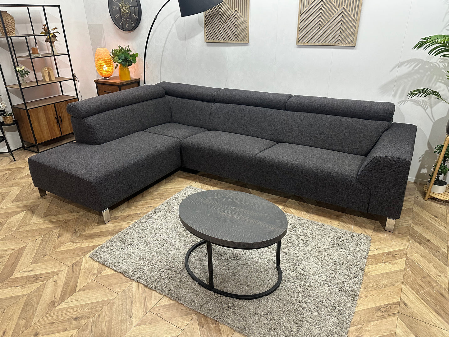 IN.HOUSE Antraciet Hoekbank ~ Verstelbare Hoofdsteunen