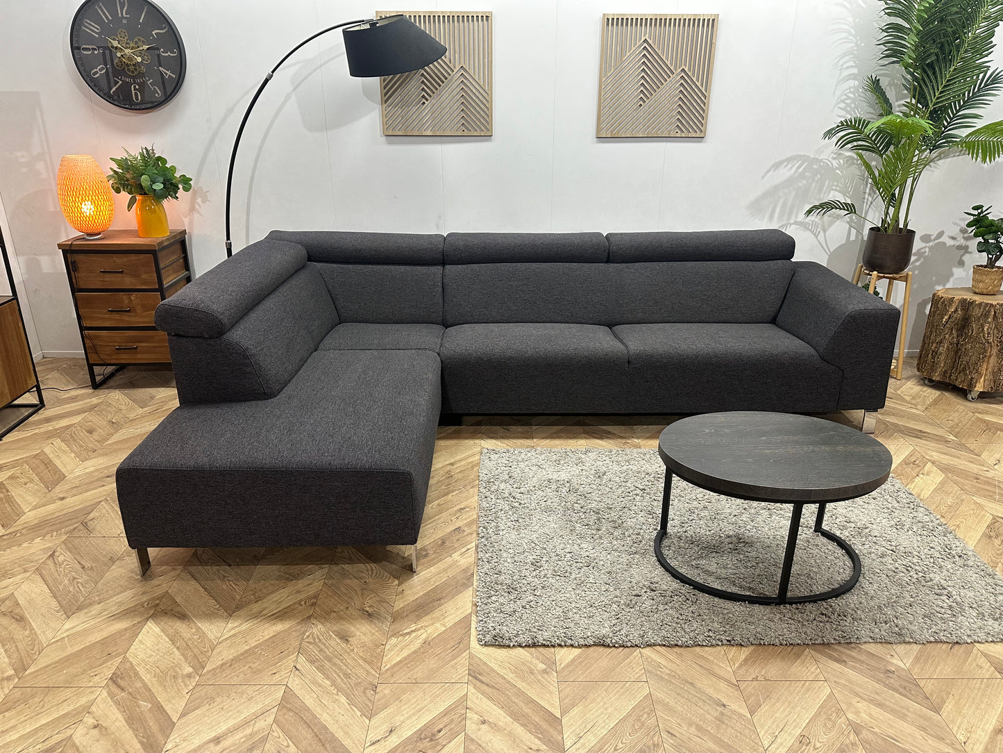 IN.HOUSE Antraciet Hoekbank ~ Verstelbare Hoofdsteunen