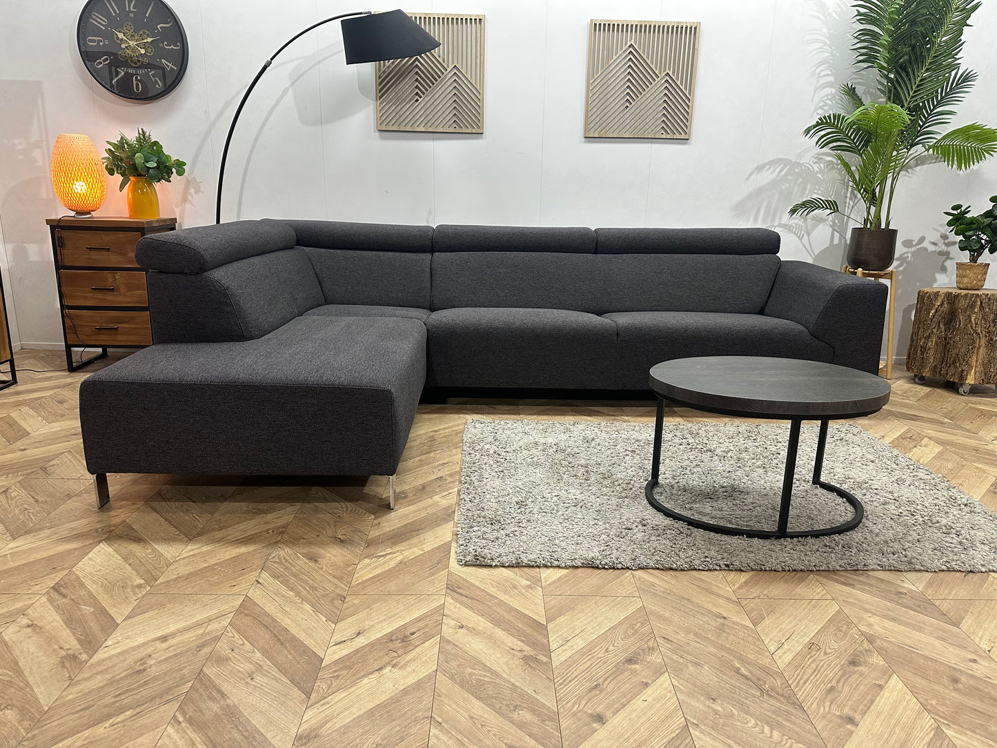 IN.HOUSE Antraciet Hoekbank ~ Verstelbare Hoofdsteunen