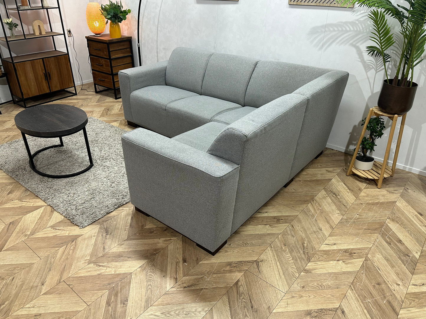 Grijze Hoekbank ~ Vaste Kussens