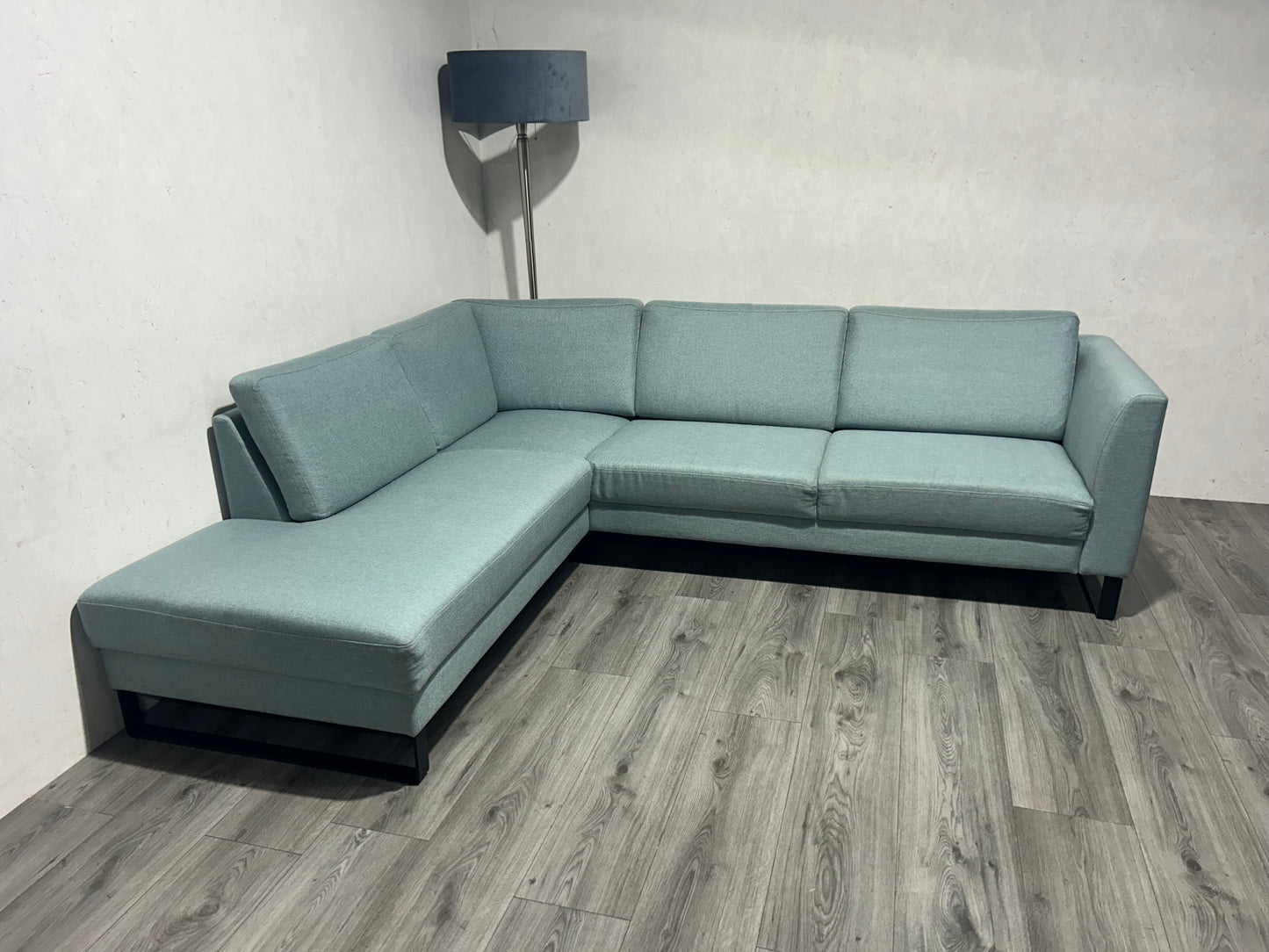 Licht blauwe Hoekbank ~ Losse Rugkussens Met Afneembare Hoezen
