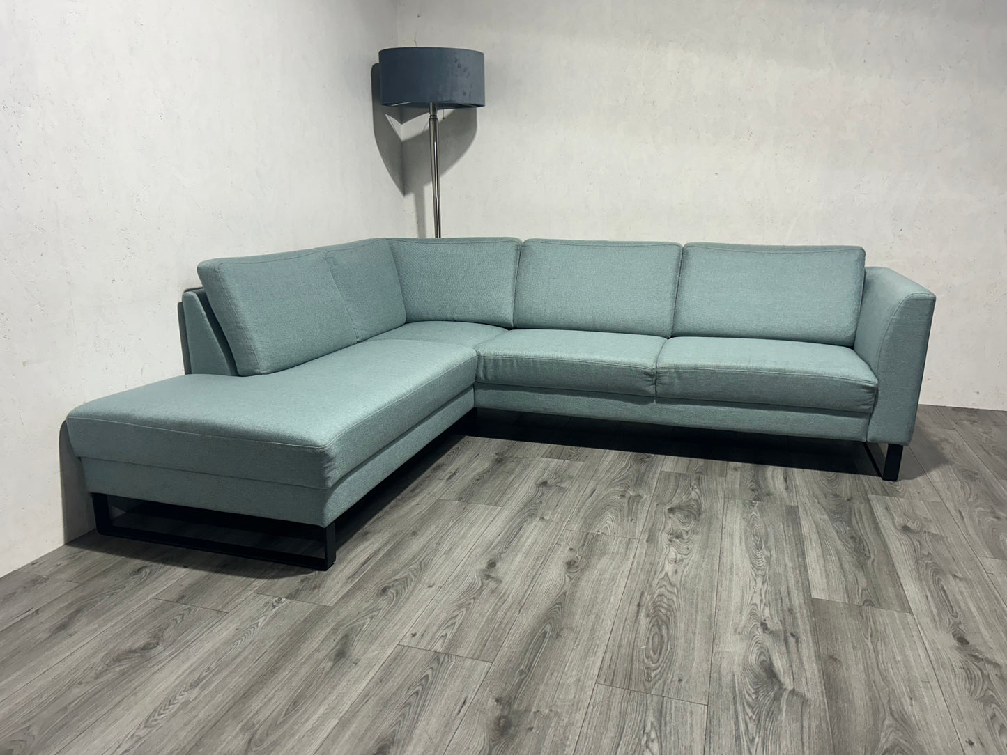 Licht blauwe Hoekbank ~ Losse Rugkussens Met Afneembare Hoezen