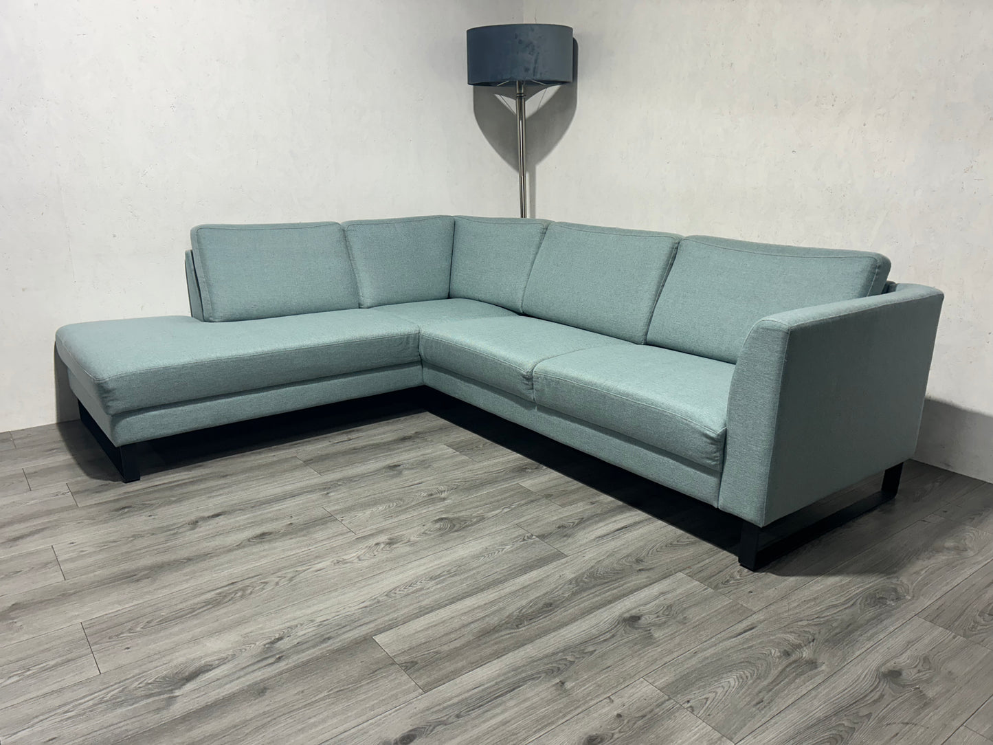 Licht blauwe Hoekbank ~ Losse Rugkussens Met Afneembare Hoezen