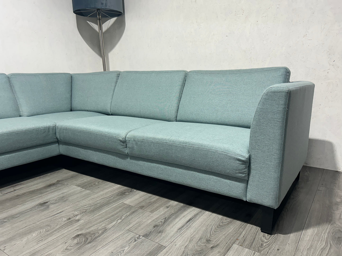 Licht blauwe Hoekbank ~ Losse Rugkussens Met Afneembare Hoezen