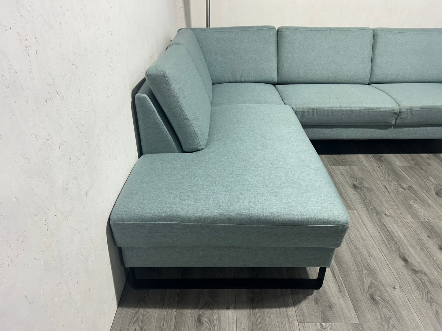 Licht blauwe Hoekbank ~ Losse Rugkussens Met Afneembare Hoezen
