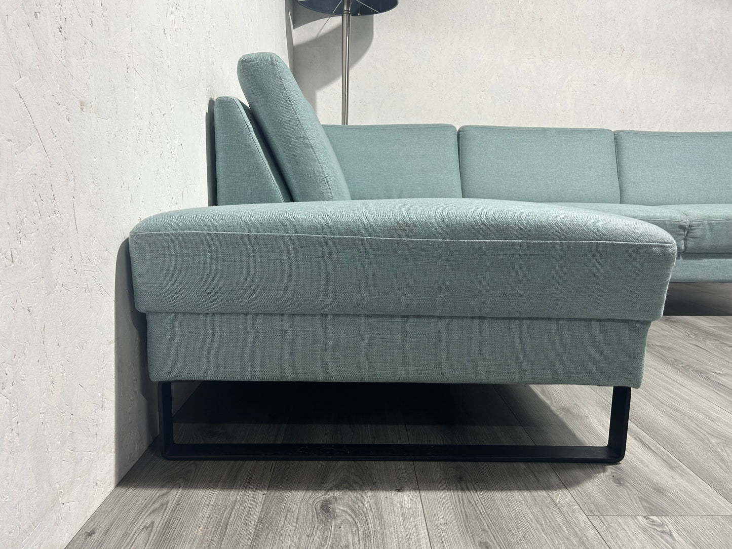 Licht blauwe Hoekbank ~ Losse Rugkussens Met Afneembare Hoezen
