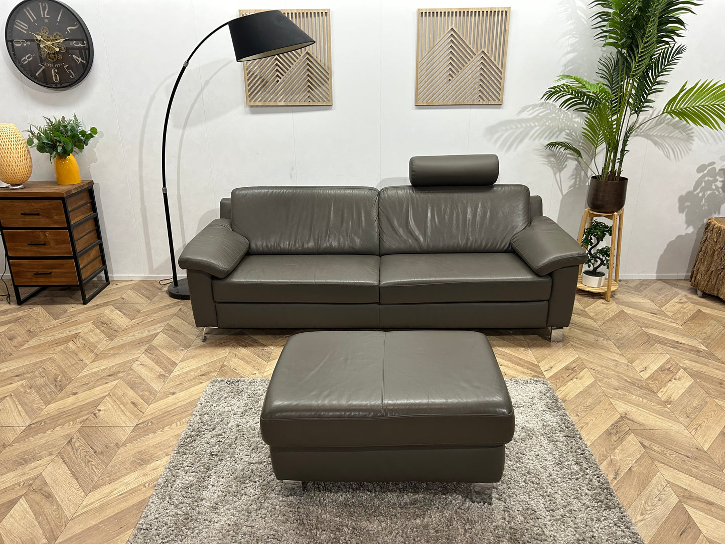 Montèl Grijze Echt Lederen 2,5 Zits Bank Inc Hocker