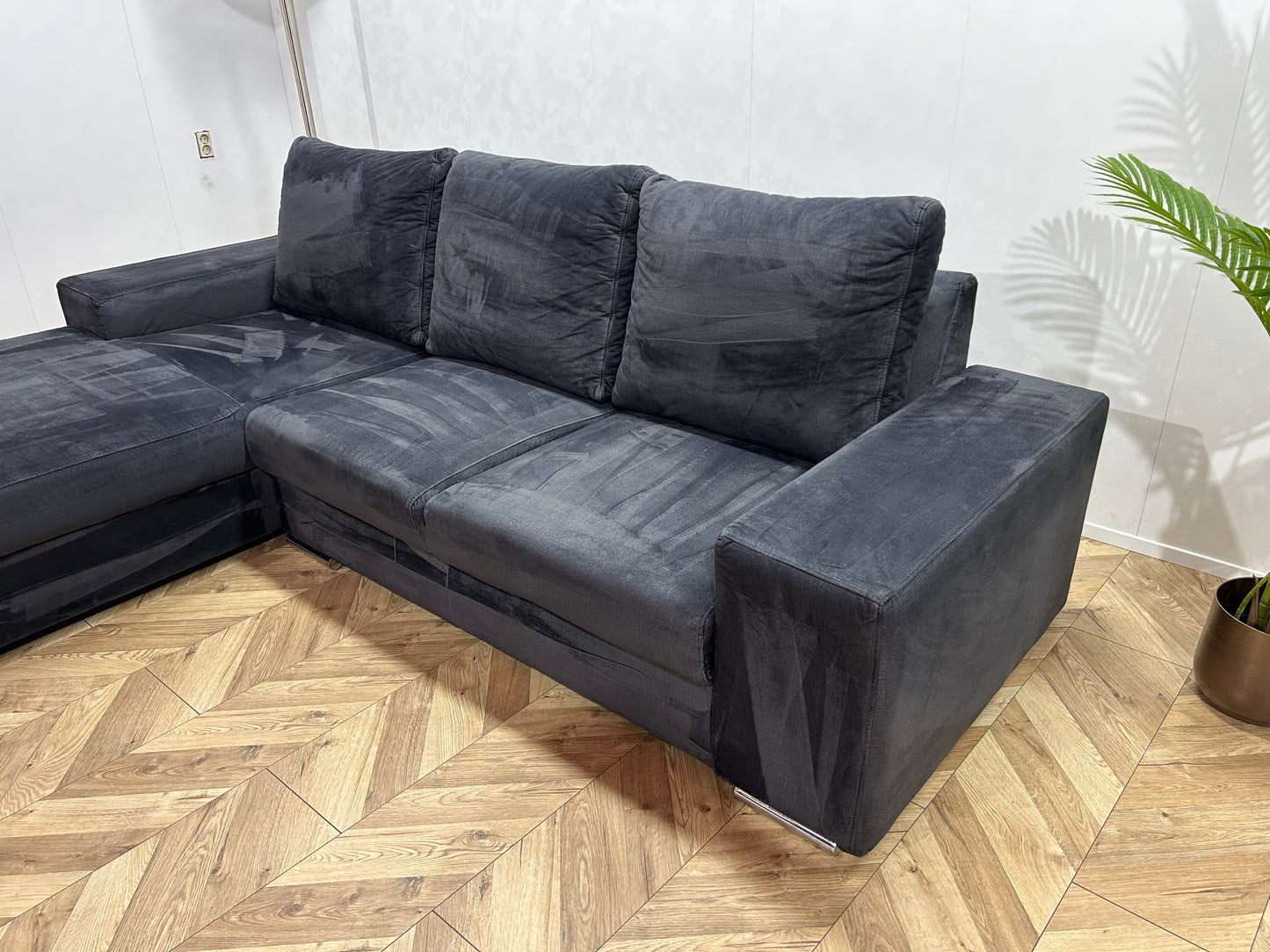 Antraciet Velvet Hoekbank ~ Nieuwstaat