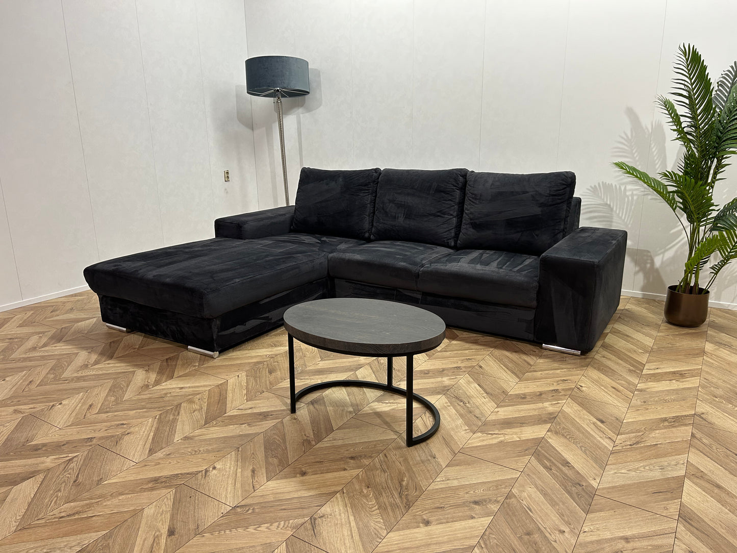 Antraciet Velvet Hoekbank ~ Nieuwstaat