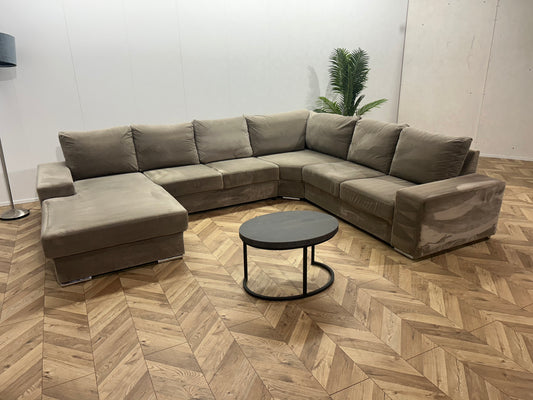 Beige Velvet U Bank ~ Losse Rugkussens Met Afneembare Hoezen