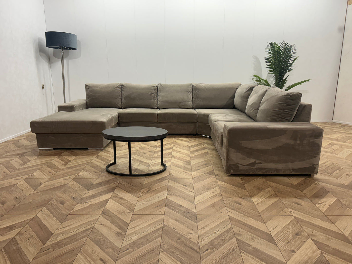 Beige Velvet U Bank ~ Losse Rugkussens Met Afneembare Hoezen