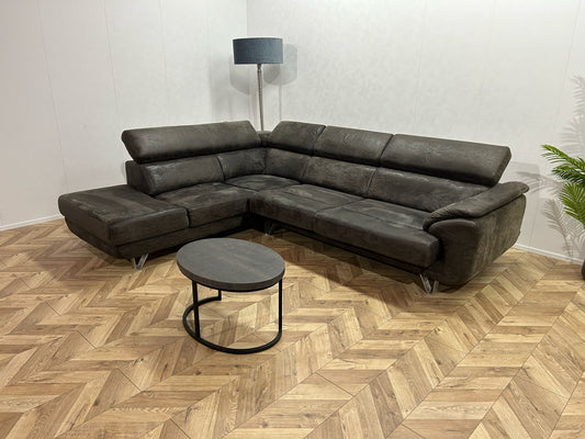 Antraciet Suède Leren H&H Hoekbank ~ Uitschuifbare Zittingen ~ Nieuwstaat