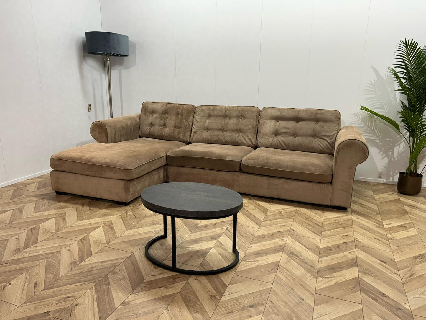 Beige Velvet Hoekbank ~ Losse Kussens Met Afneembare Hoezen