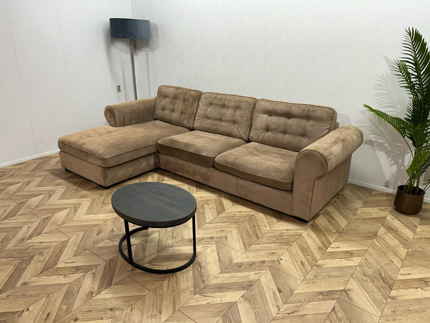 Beige Velvet Hoekbank ~ Losse Kussens Met Afneembare Hoezen