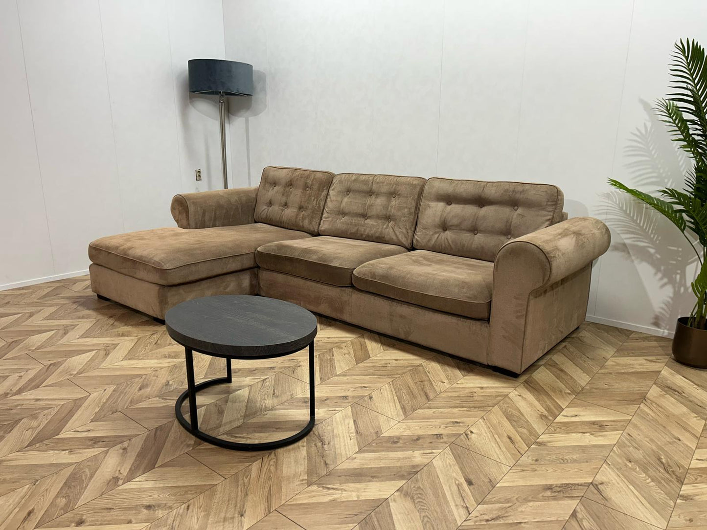 Beige Velvet Hoekbank ~ Losse Kussens Met Afneembare Hoezen